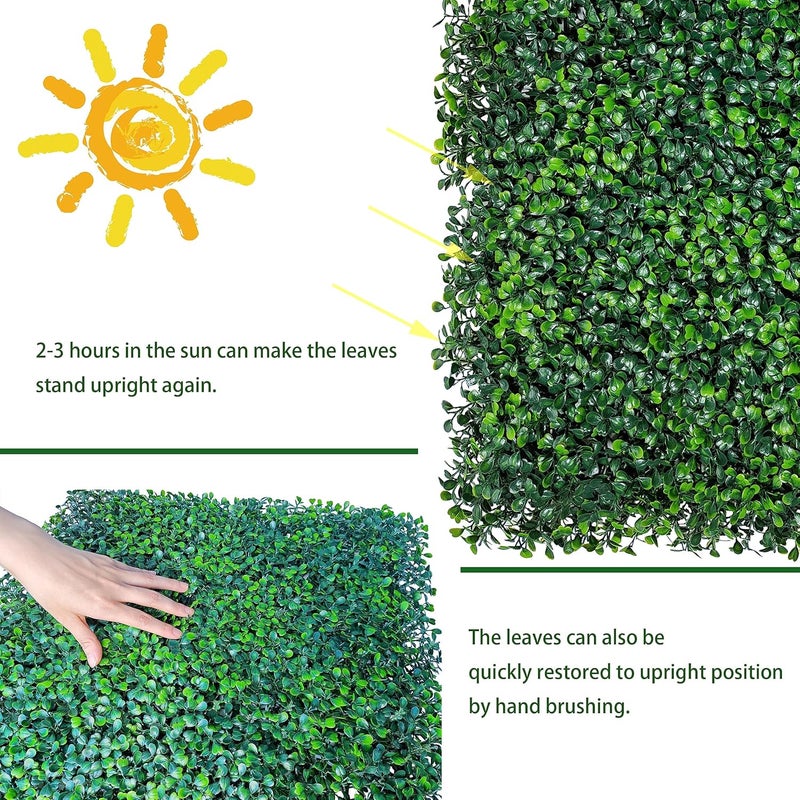 ODTORY Artificial Grass Wall Backdrop Panels: 10 by 10 in (24 Pcs) UV-Anti Greenery Boxwood Panels for Indoor Outdoor Green Wall Decor & Ivy Fence Covering Privacy - Image 4